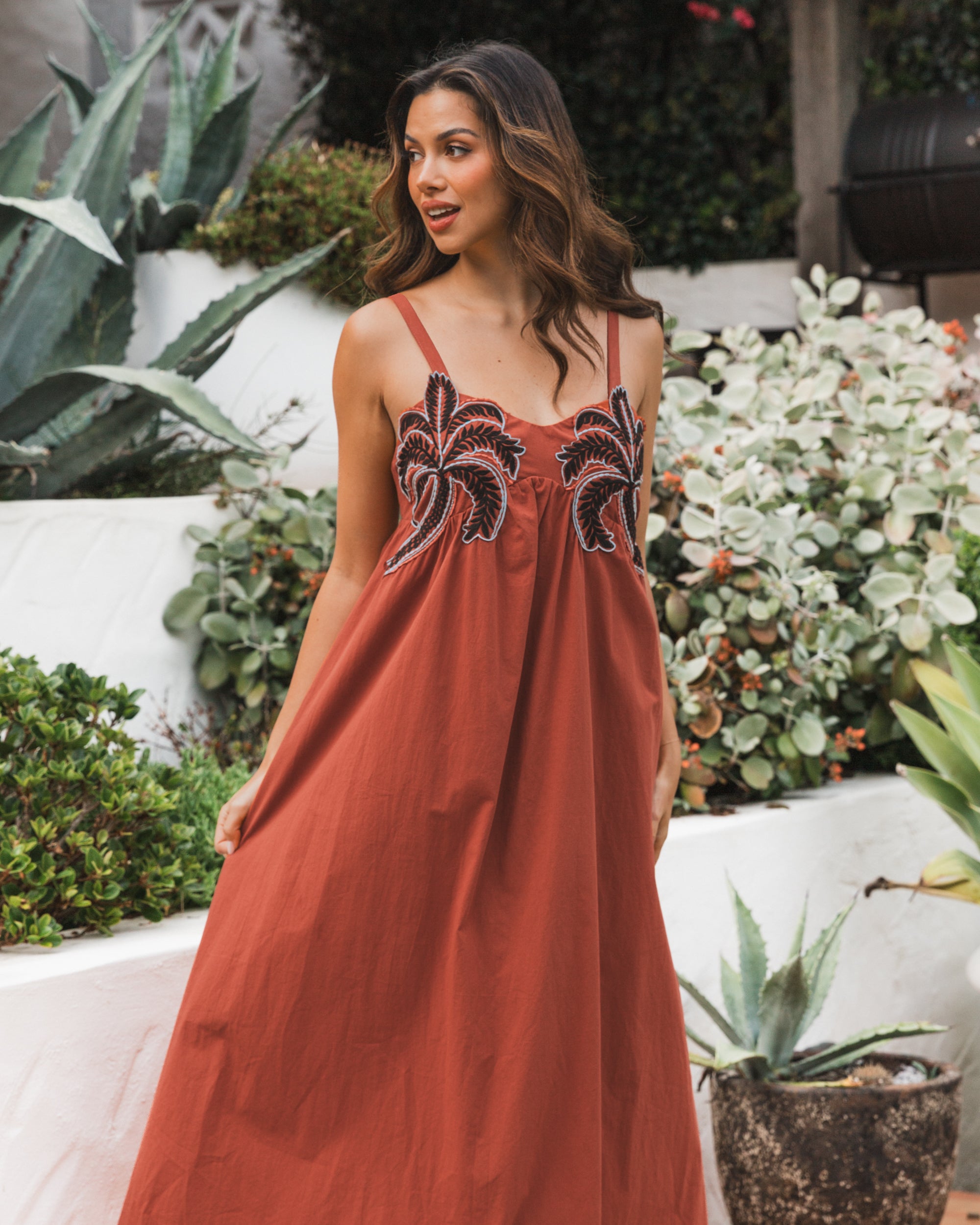 Alice Embroidered Maxi Dress Rust