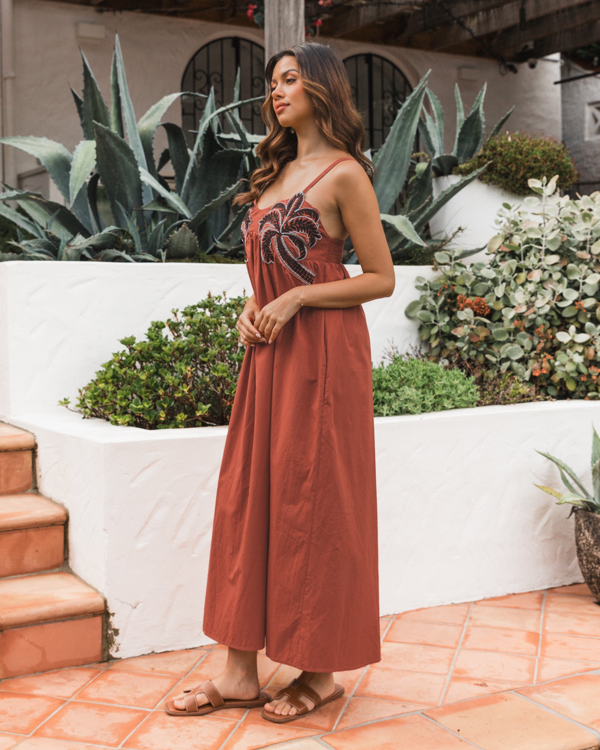Alice Embroidered Maxi Dress Rust