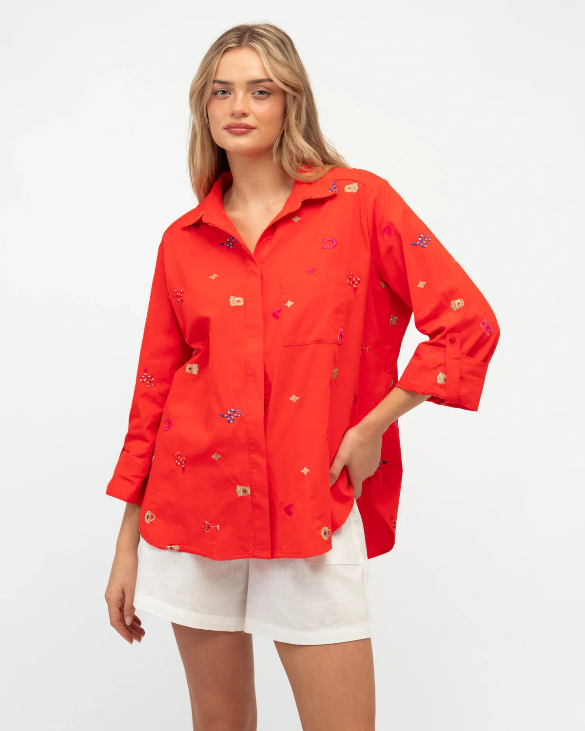 LA Embroidered Shirt Tangerine