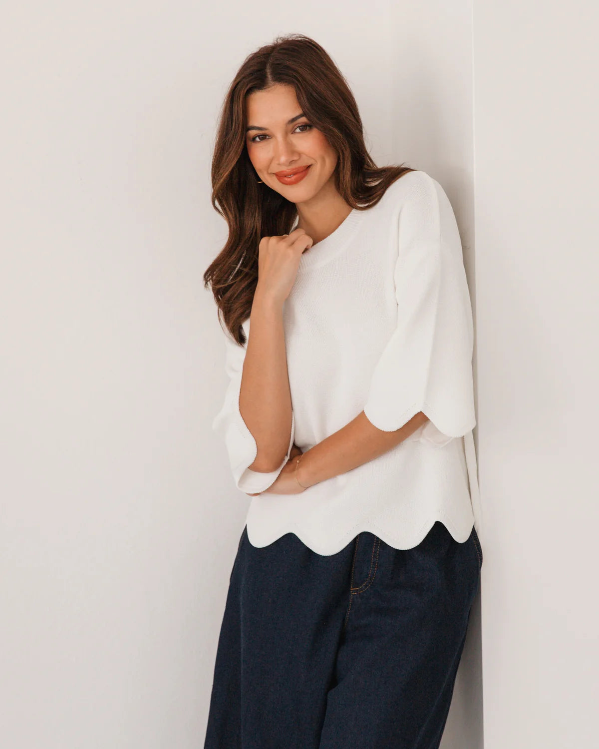Scalloped Edge Knit White