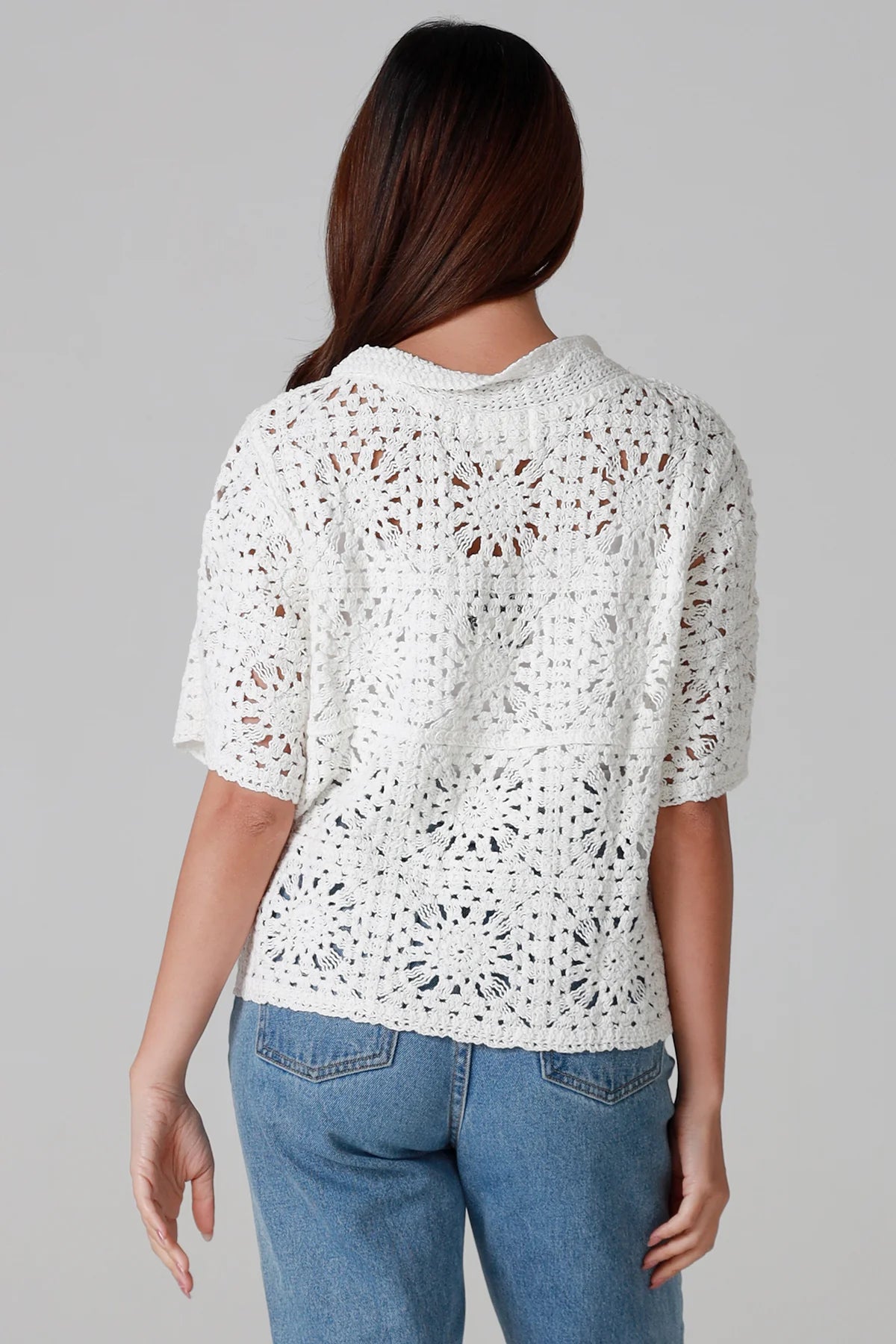 Crochet Collared Top White