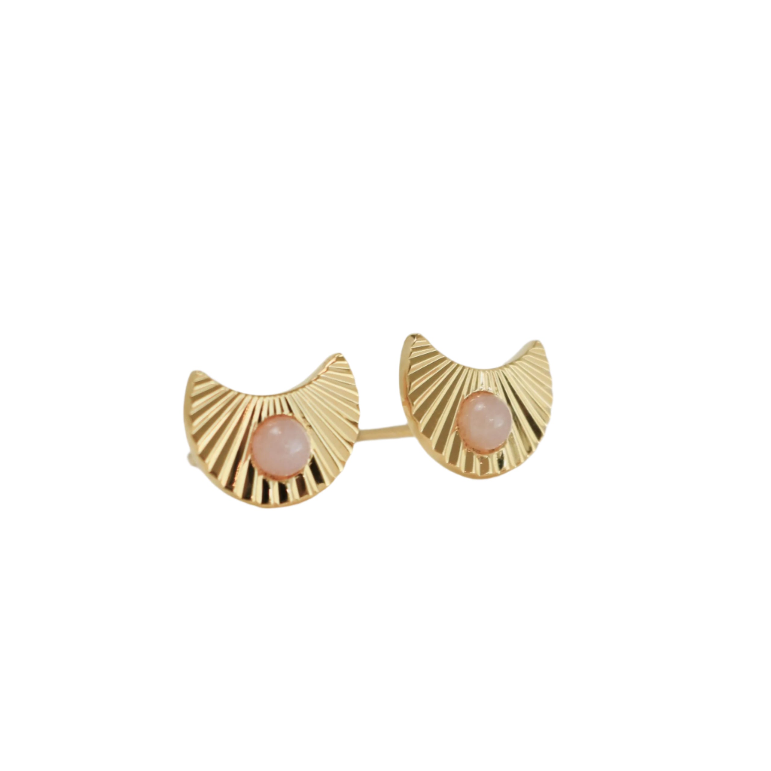 Lunar Studs in Gold with Rose Quartz
