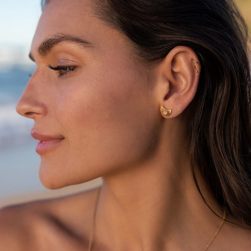 Lunar Studs in Gold with Rose Quartz