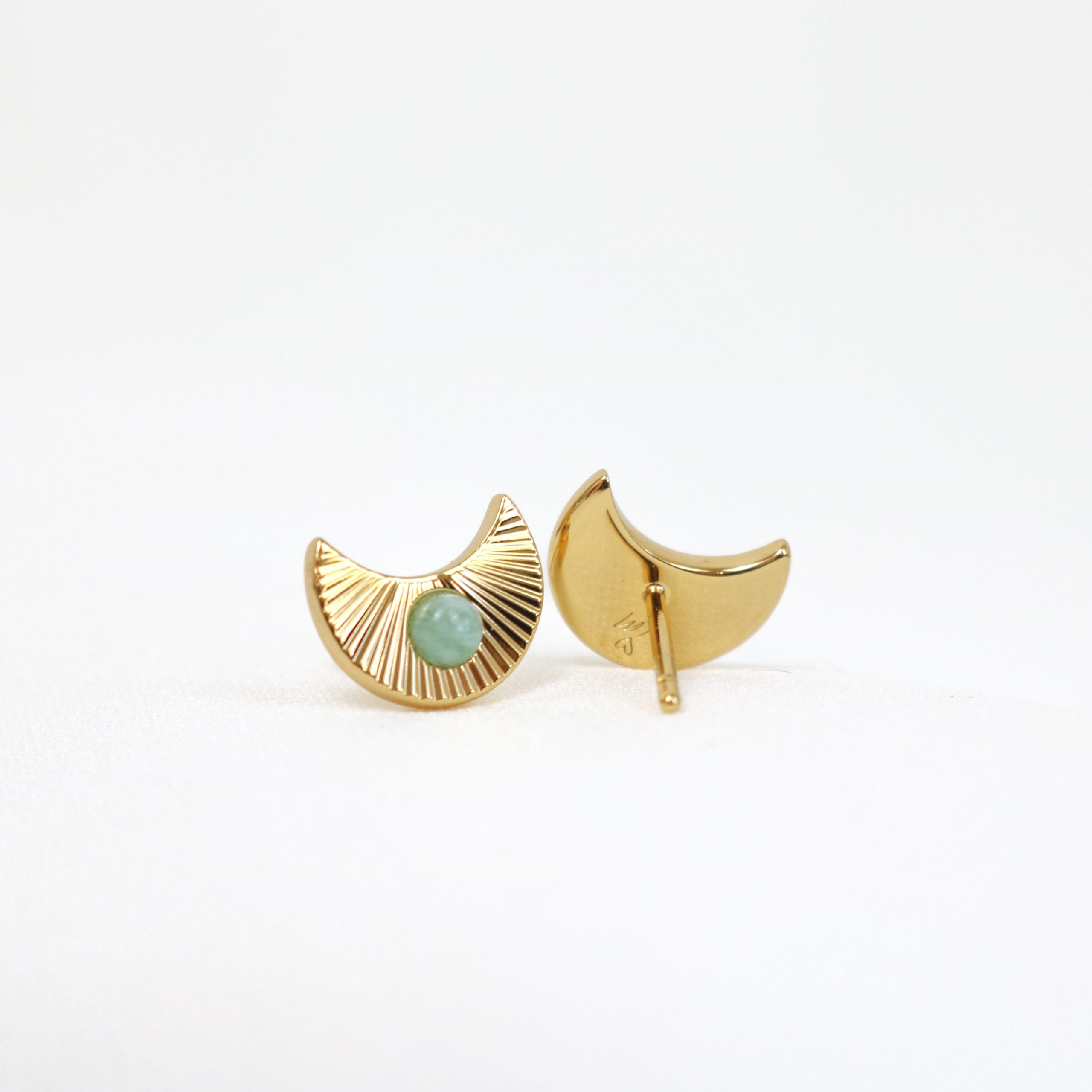 Lunar Studs in Gold with Green Amazonite