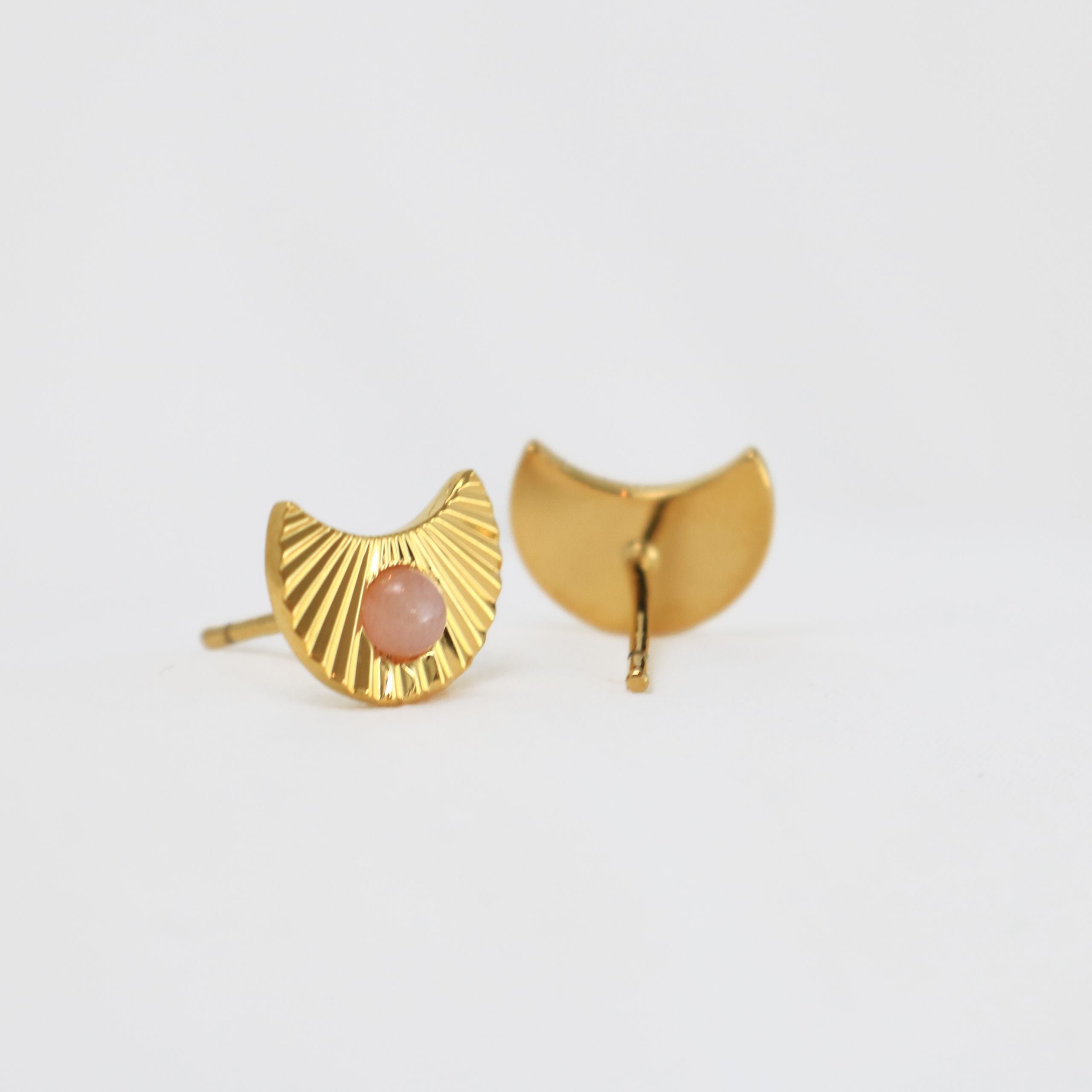 Lunar Studs in Gold with Rose Quartz