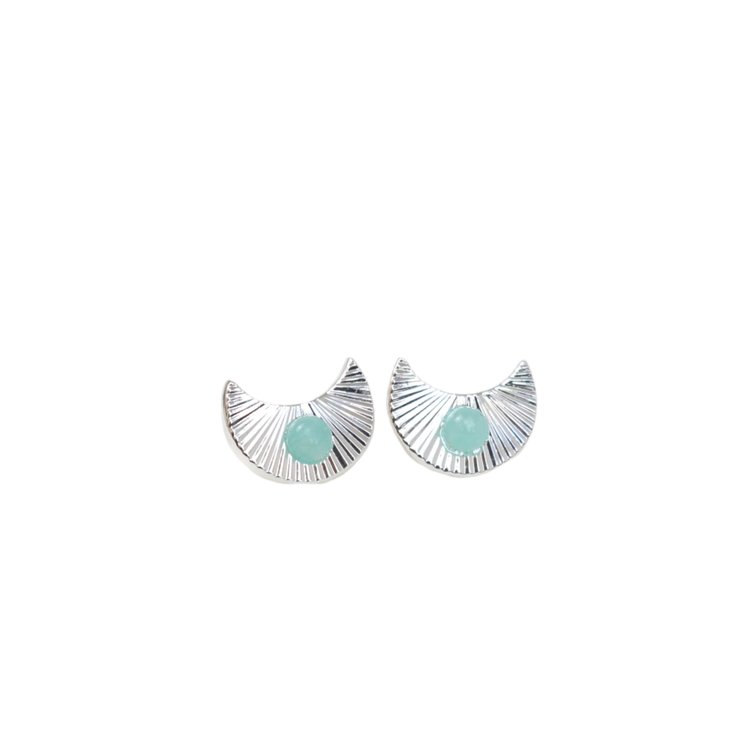 Lunar Studs in Silver with Green Amazonite