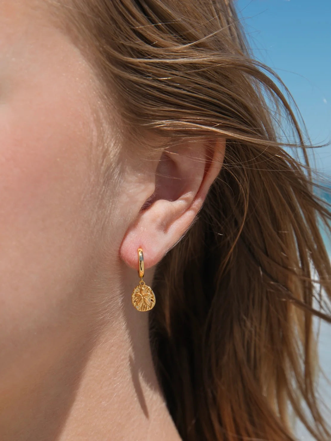 Sand Dollar Hoops in 18k Gold Vermeil