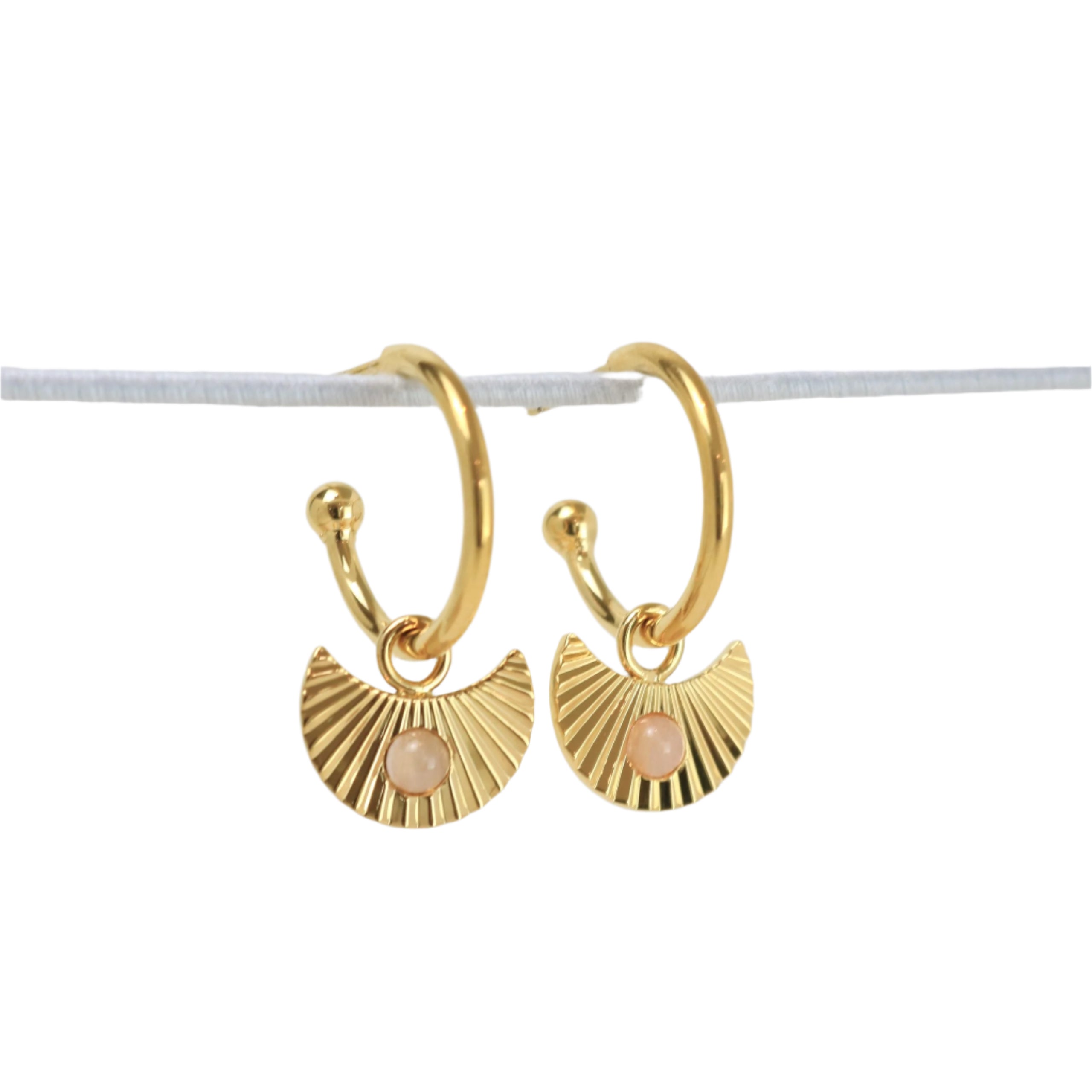 Moon Gazer Earrings n Gold with Rose Quartz