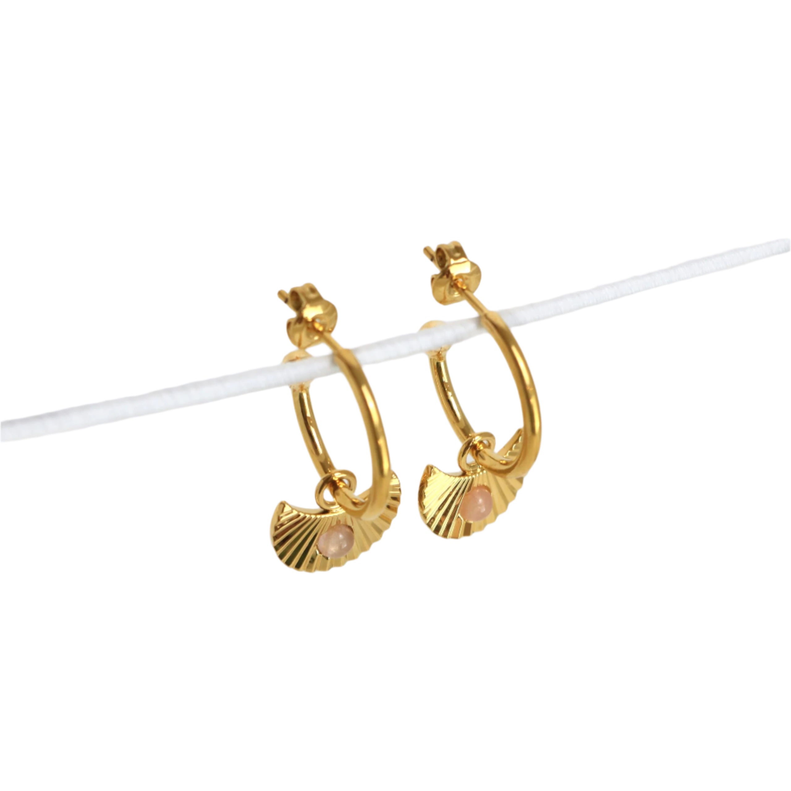 Moon Gazer Earrings n Gold with Rose Quartz