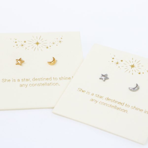 Moon and Star Earrings in Gold or Silver
