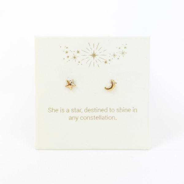 Moon and Star Earrings in Gold or Silver