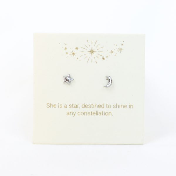 Moon and Star Earrings in Gold or Silver