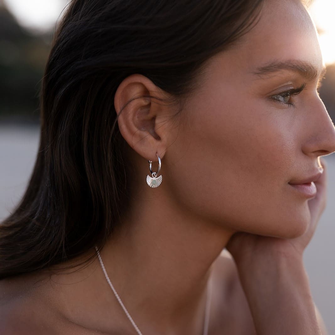 Moon Gazer Earrings in Silver with Green Amazonite