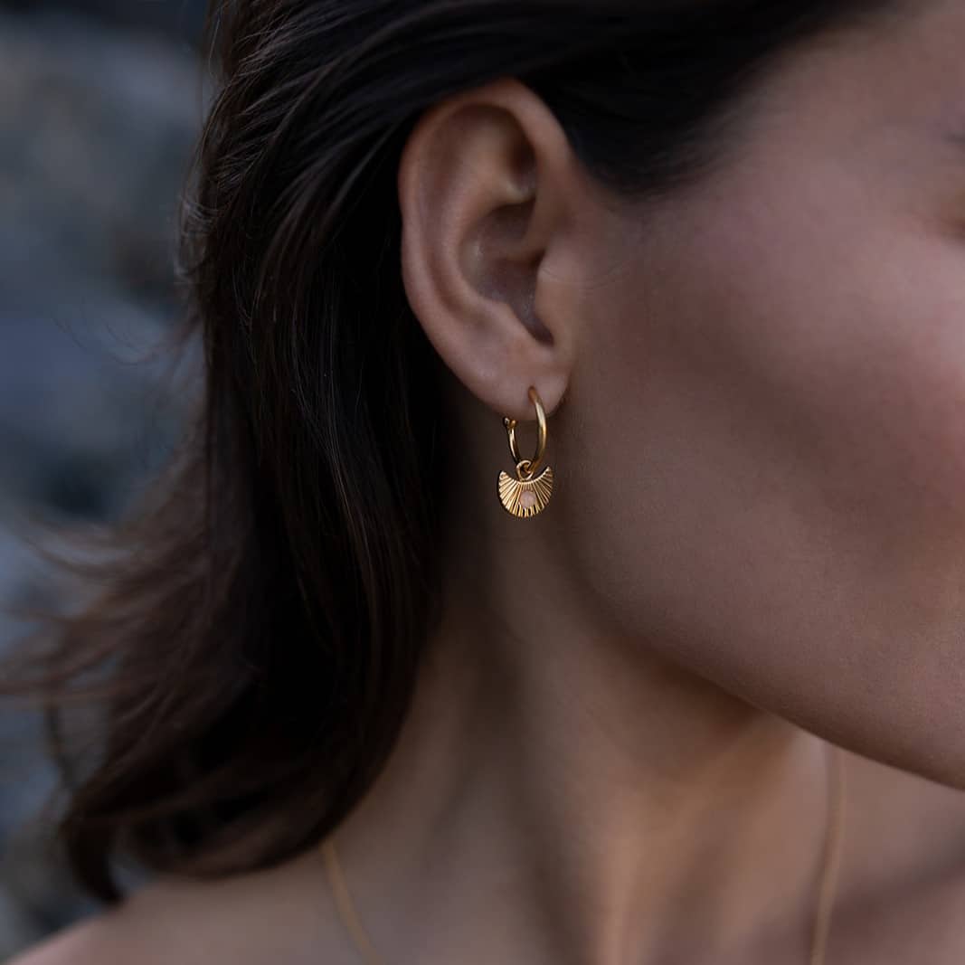 Moon Gazer Earrings n Gold with Rose Quartz