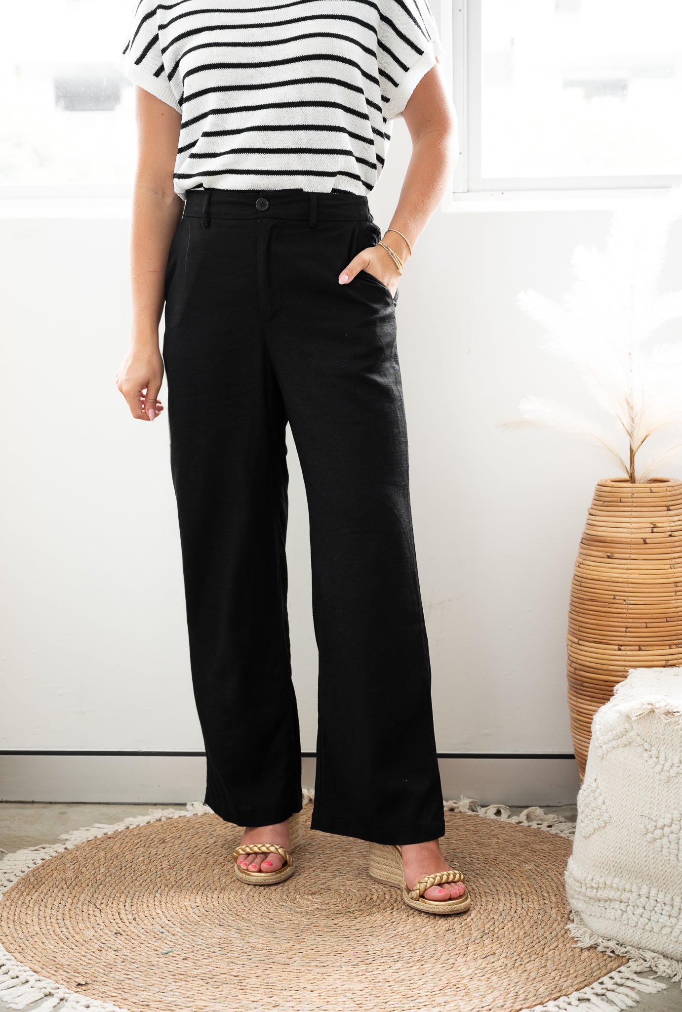 Whitney Linen Blend Pant Black