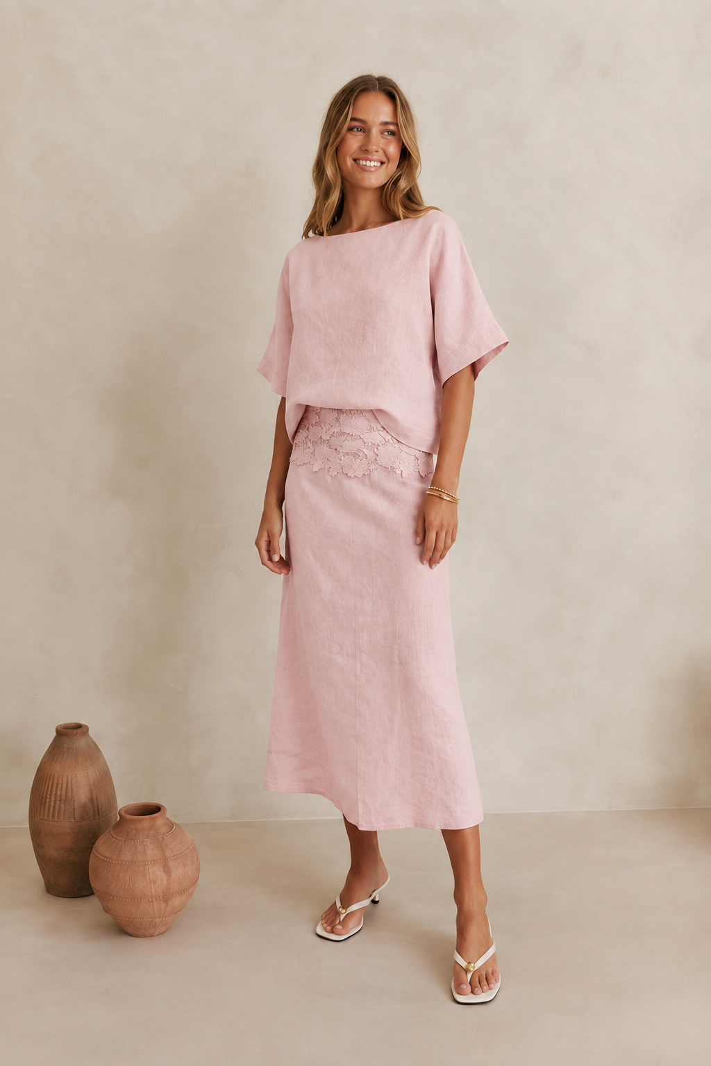 Maree Linen Blend Top Pink