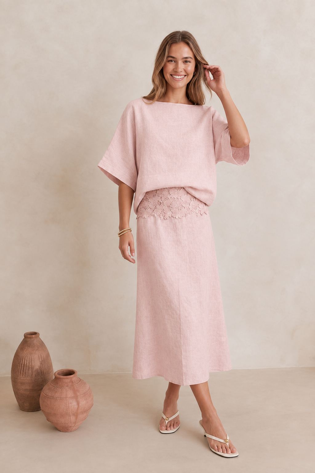 Maree Linen Blend Top Pink