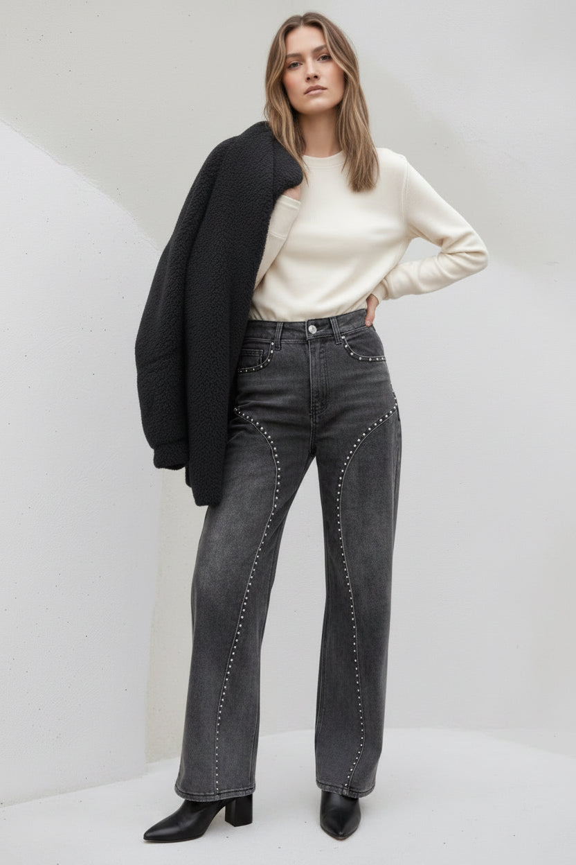 Wild Studded Stretch Jeans Charcoal
