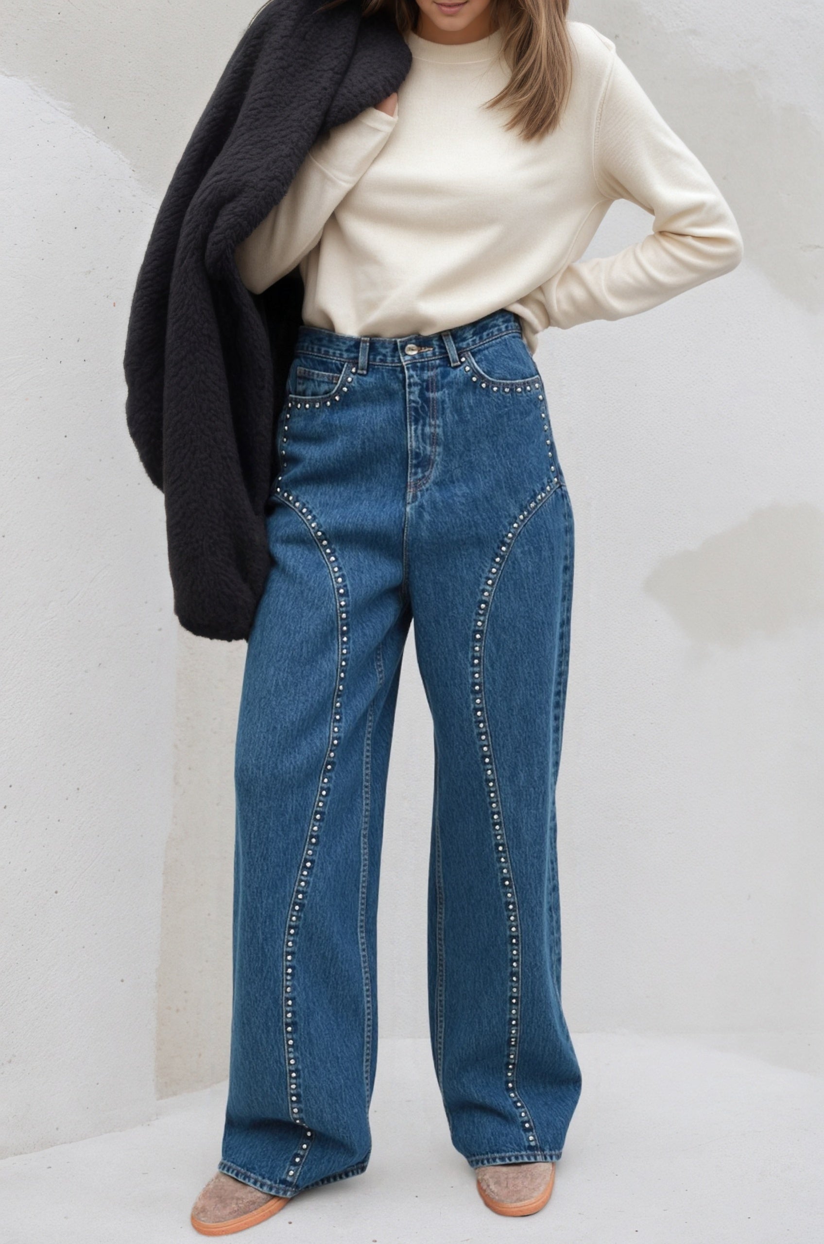 Wild Studded Stretch Jeans Blue Denim