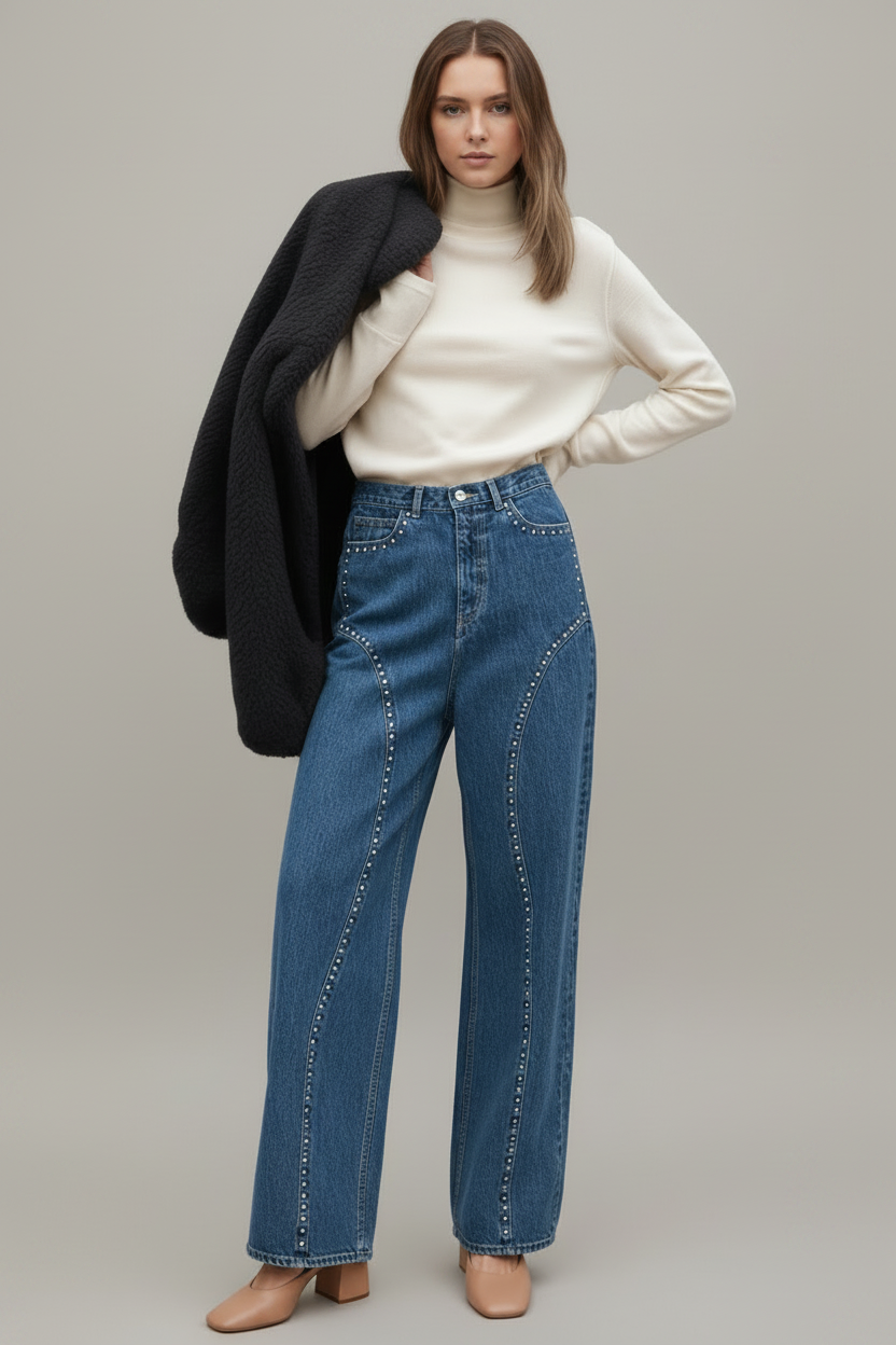 Wild Studded Stretch Jeans Blue Denim