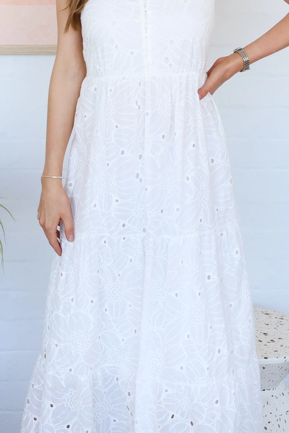 Summer Lace Broderie Maxi Dress