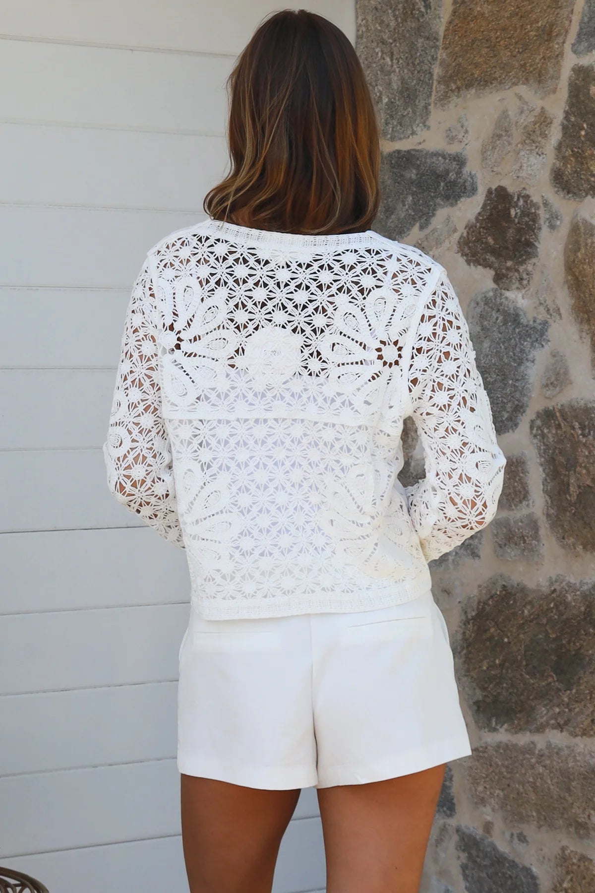 Willow Long Sleeve Crochet Top White