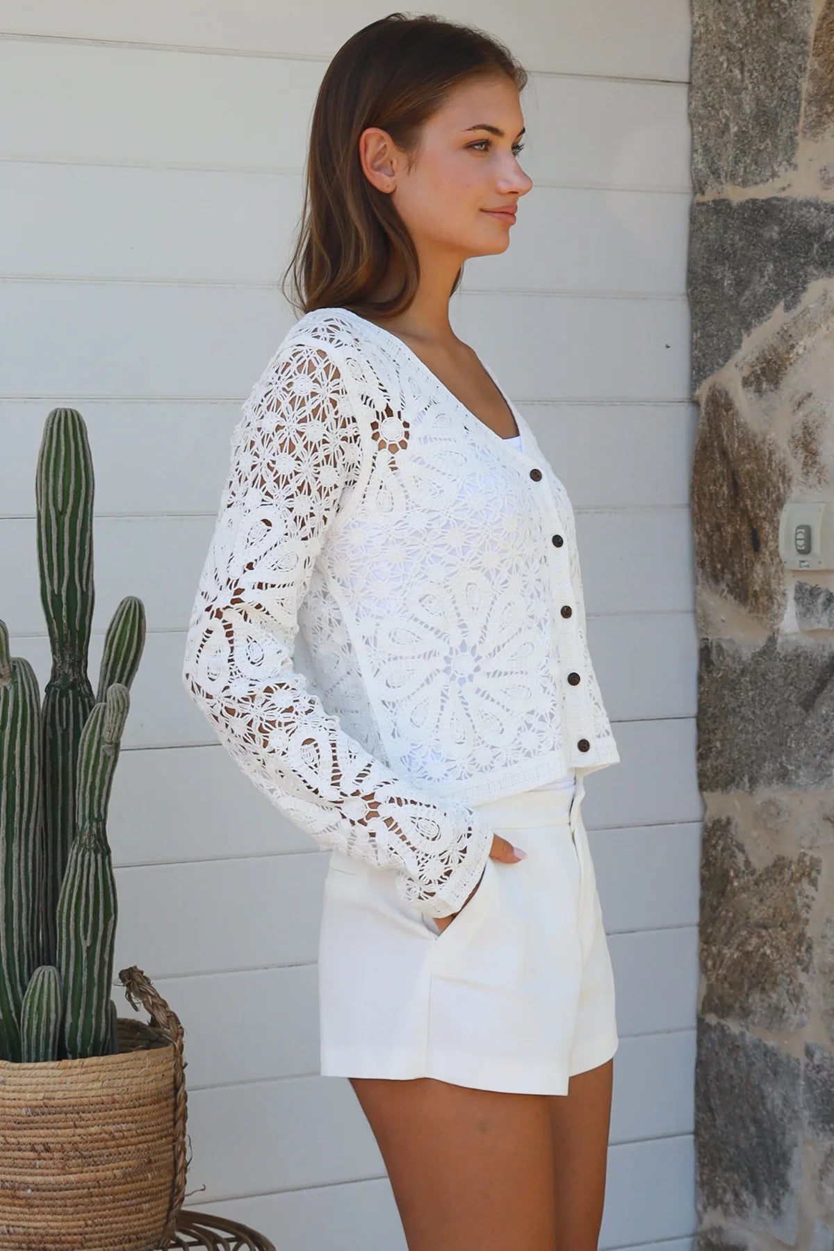 Willow Long Sleeve Crochet Top White