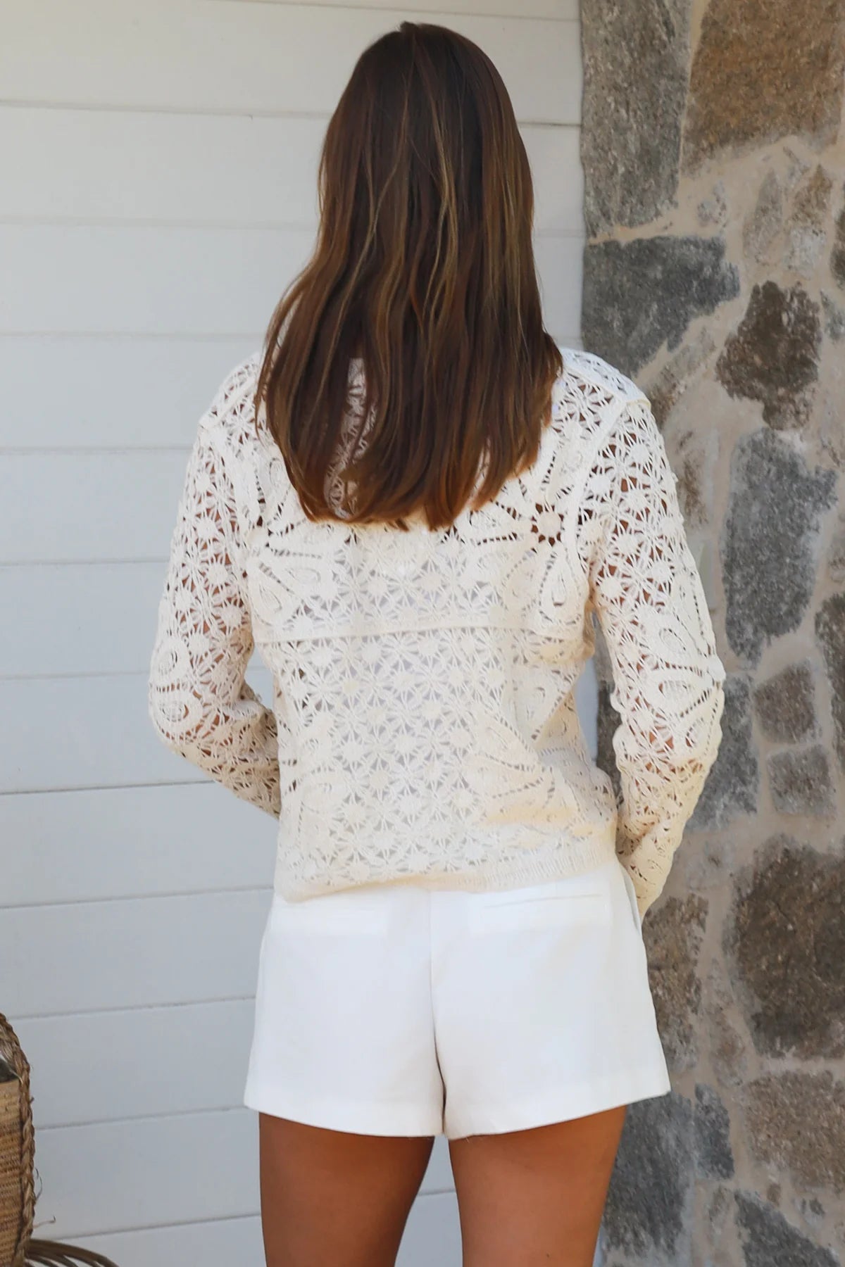 Willow Long Sleeve Crochet Top Beige