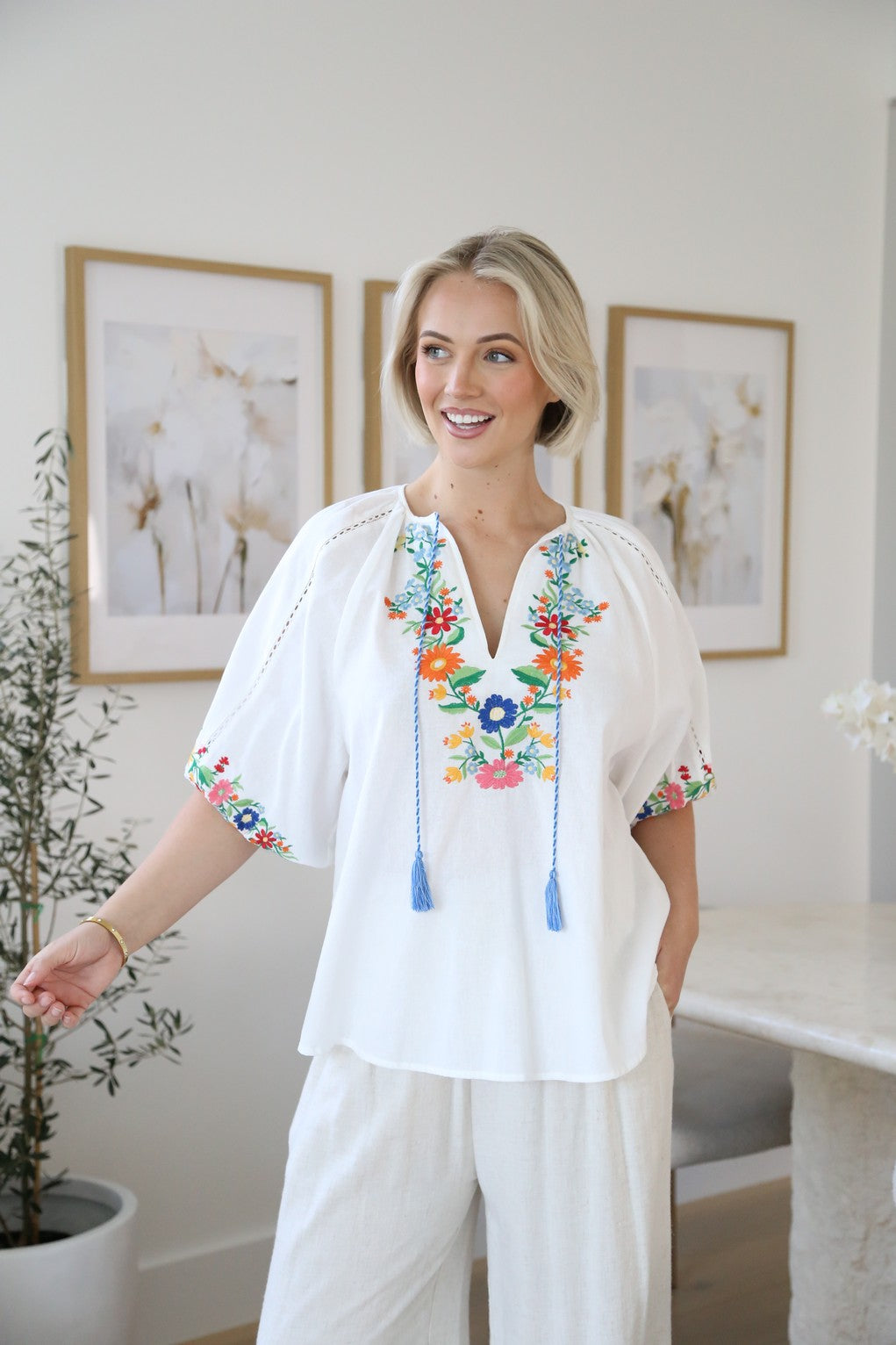 Floral Embroidered Top White