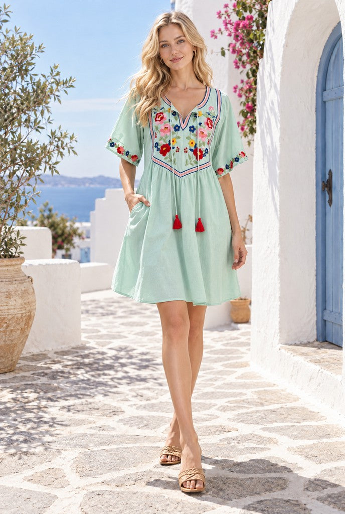 Flower Garden Babydoll Dress Mint