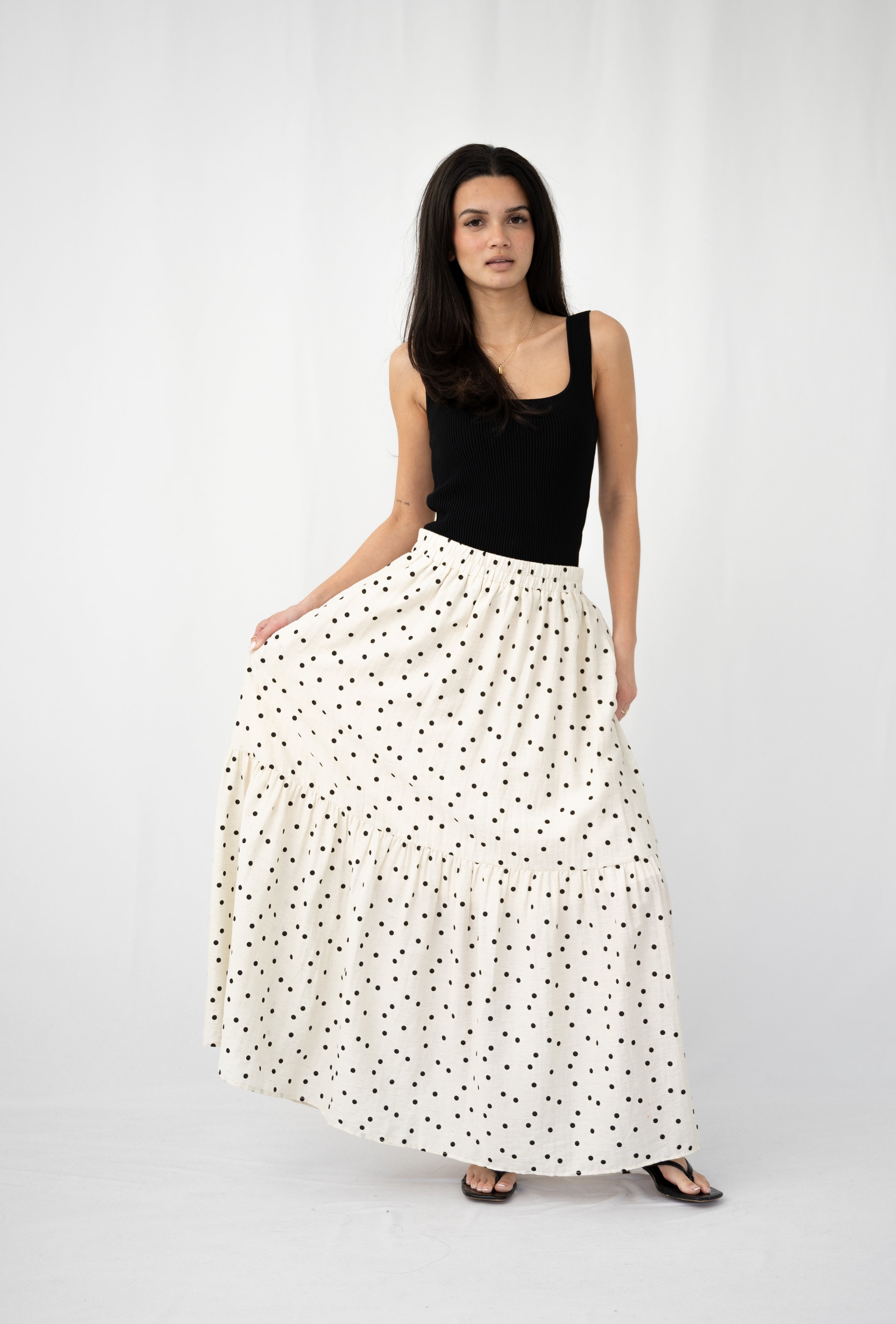 Monaco Polka Maxi Skirt Natural