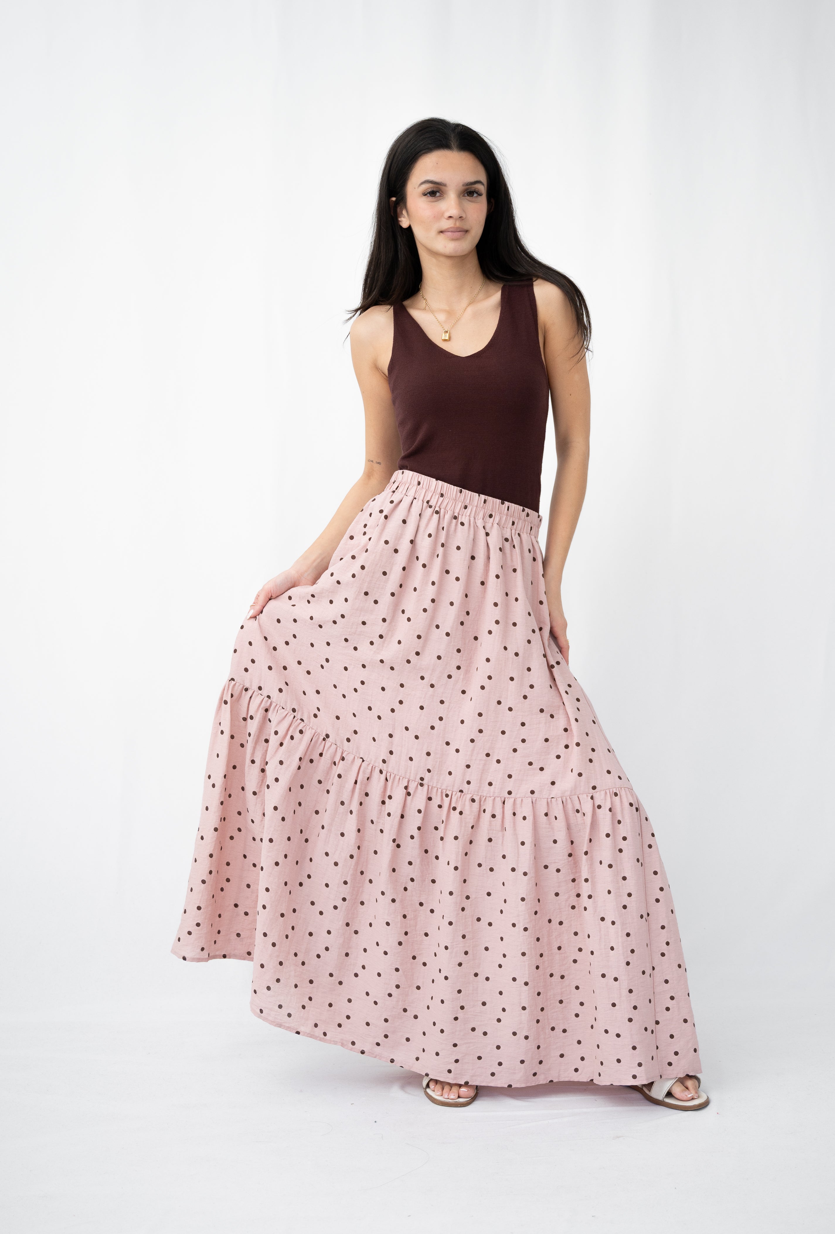 Monaco Polka Maxi Skirt Pink