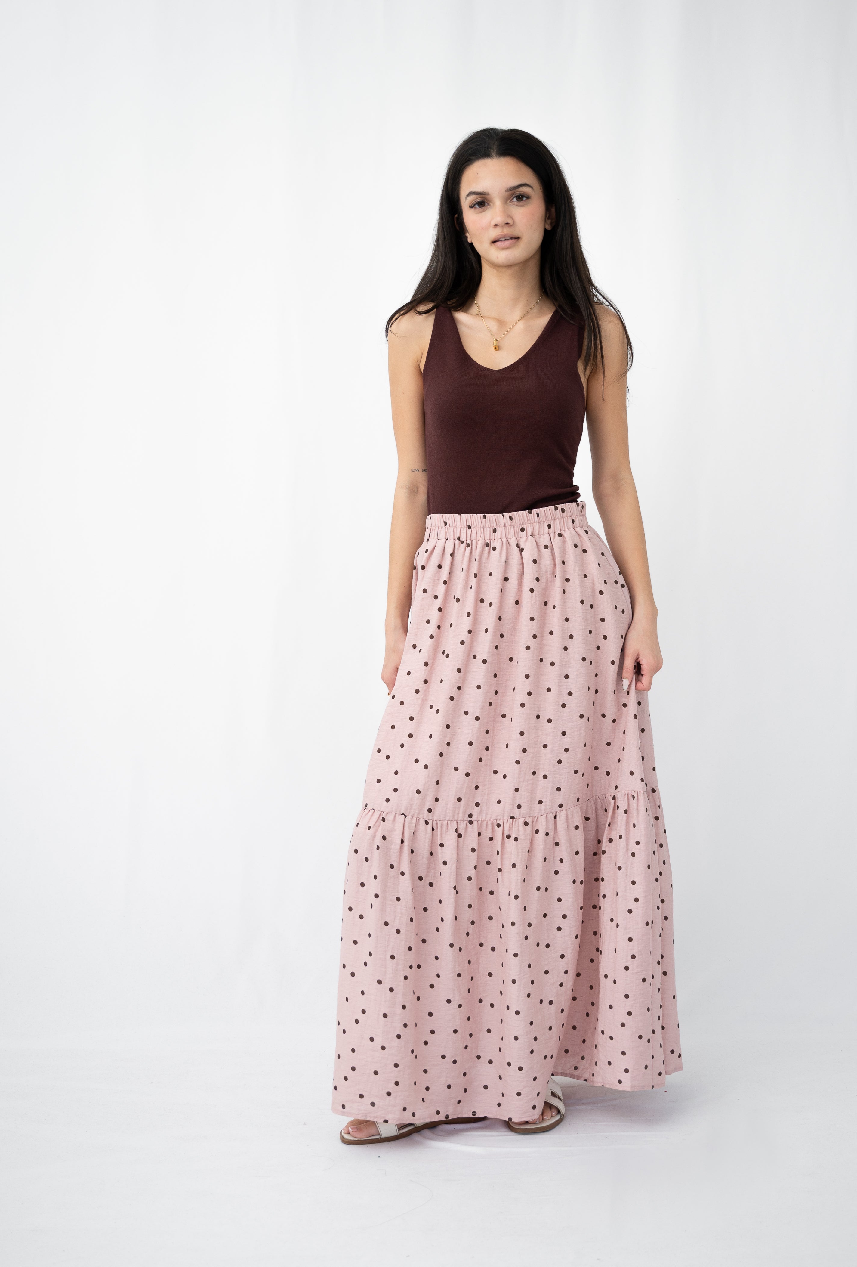 Monaco Polka Maxi Skirt Pink