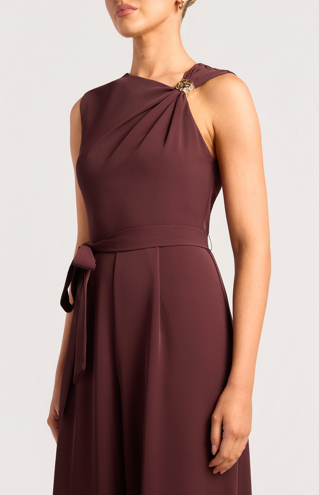 Carson Gold Buckle Jumpsuit Wine