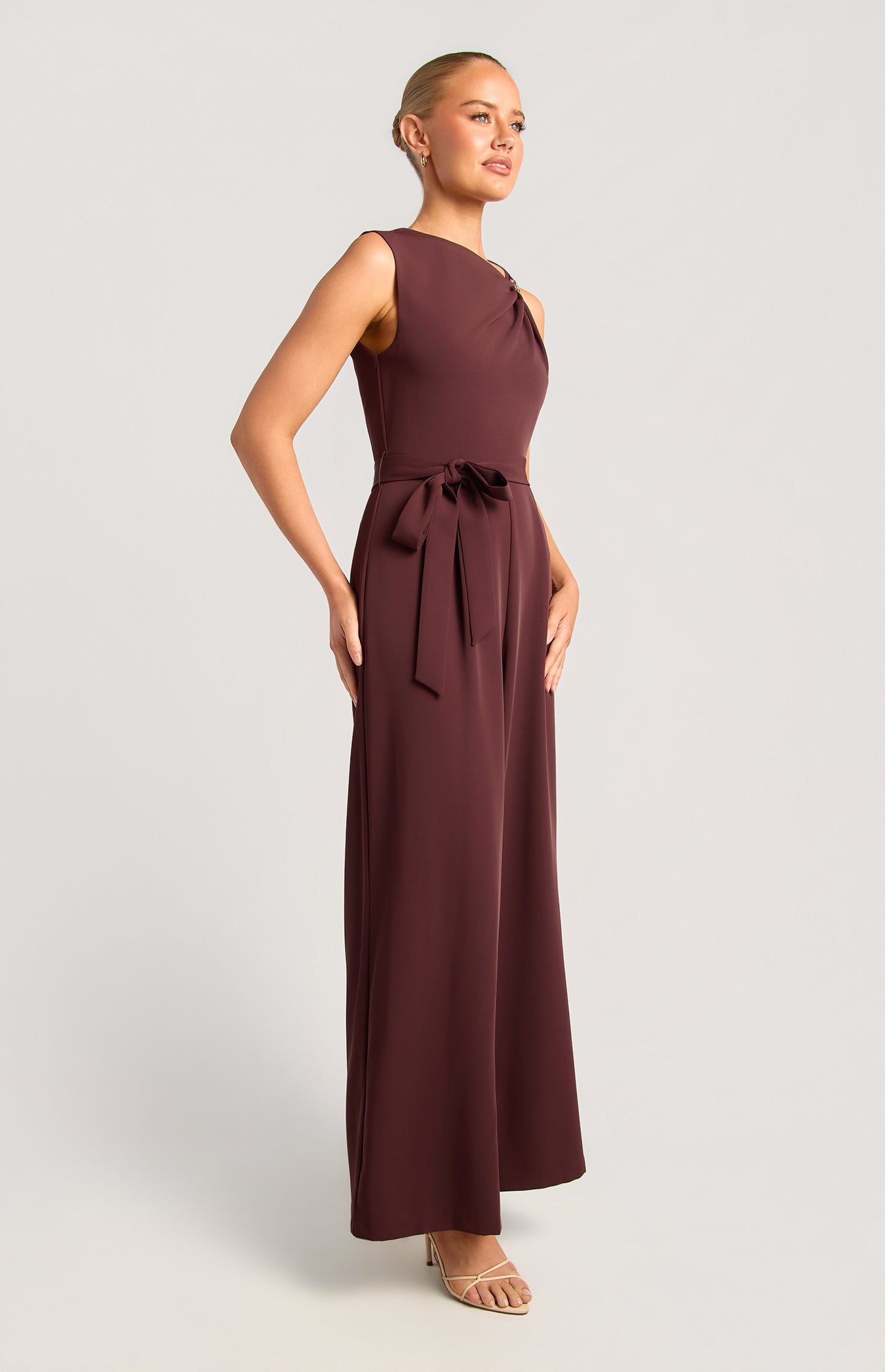 Carson Gold Buckle Jumpsuit Wine