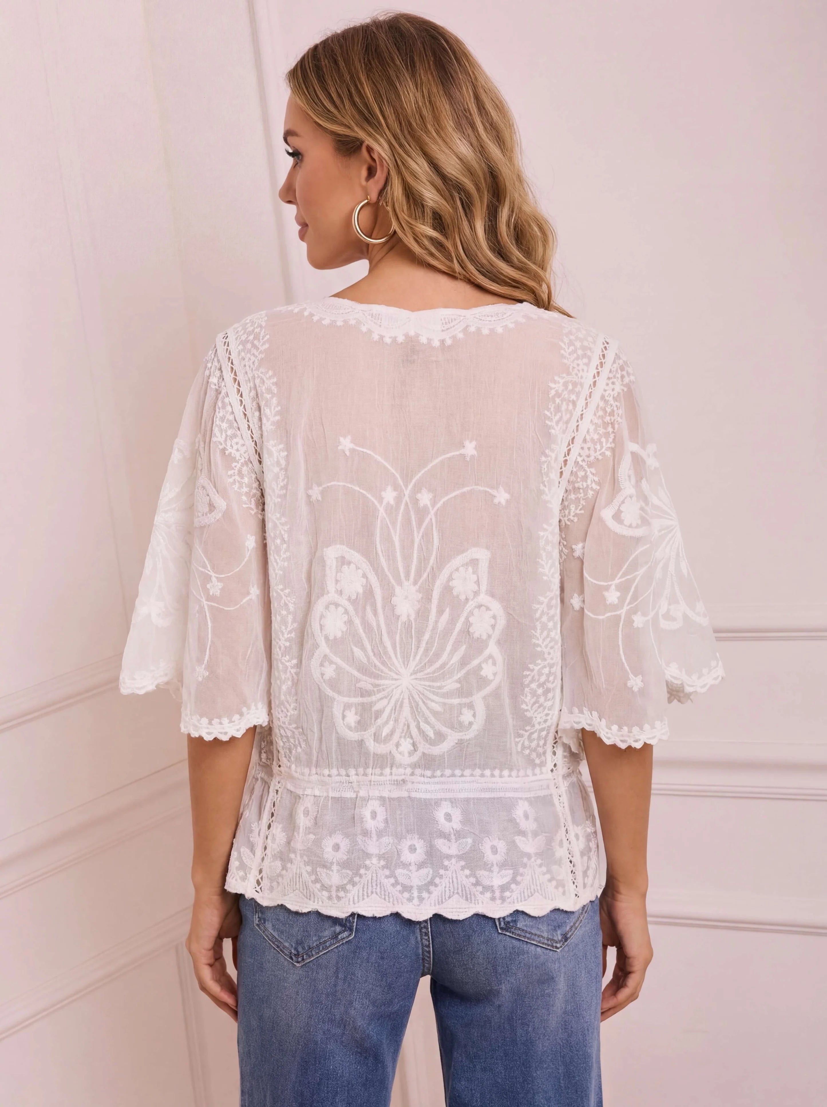 Blair Lace Embroidered Top White