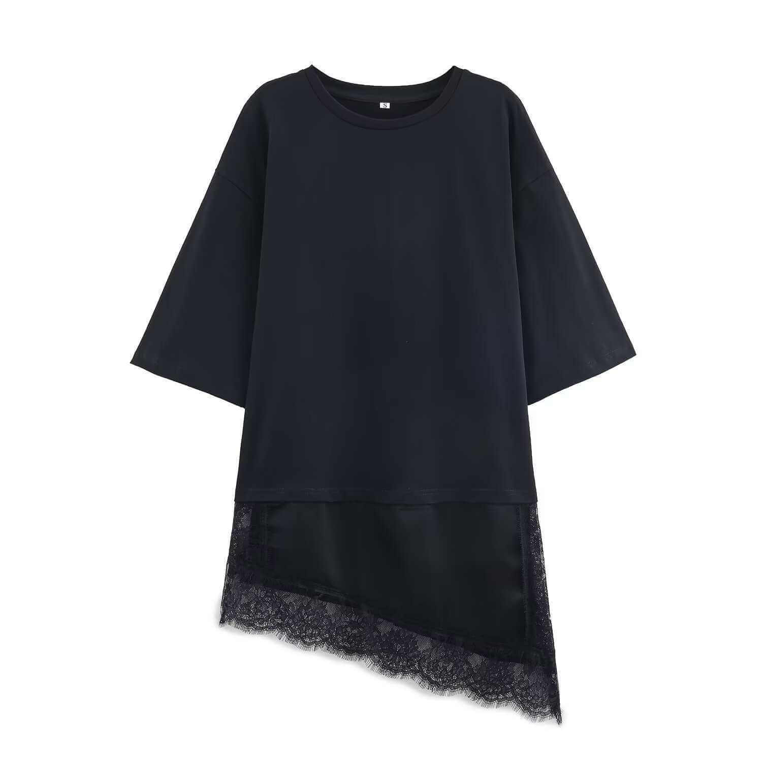 Verity Lace Trim Tee Dress Black