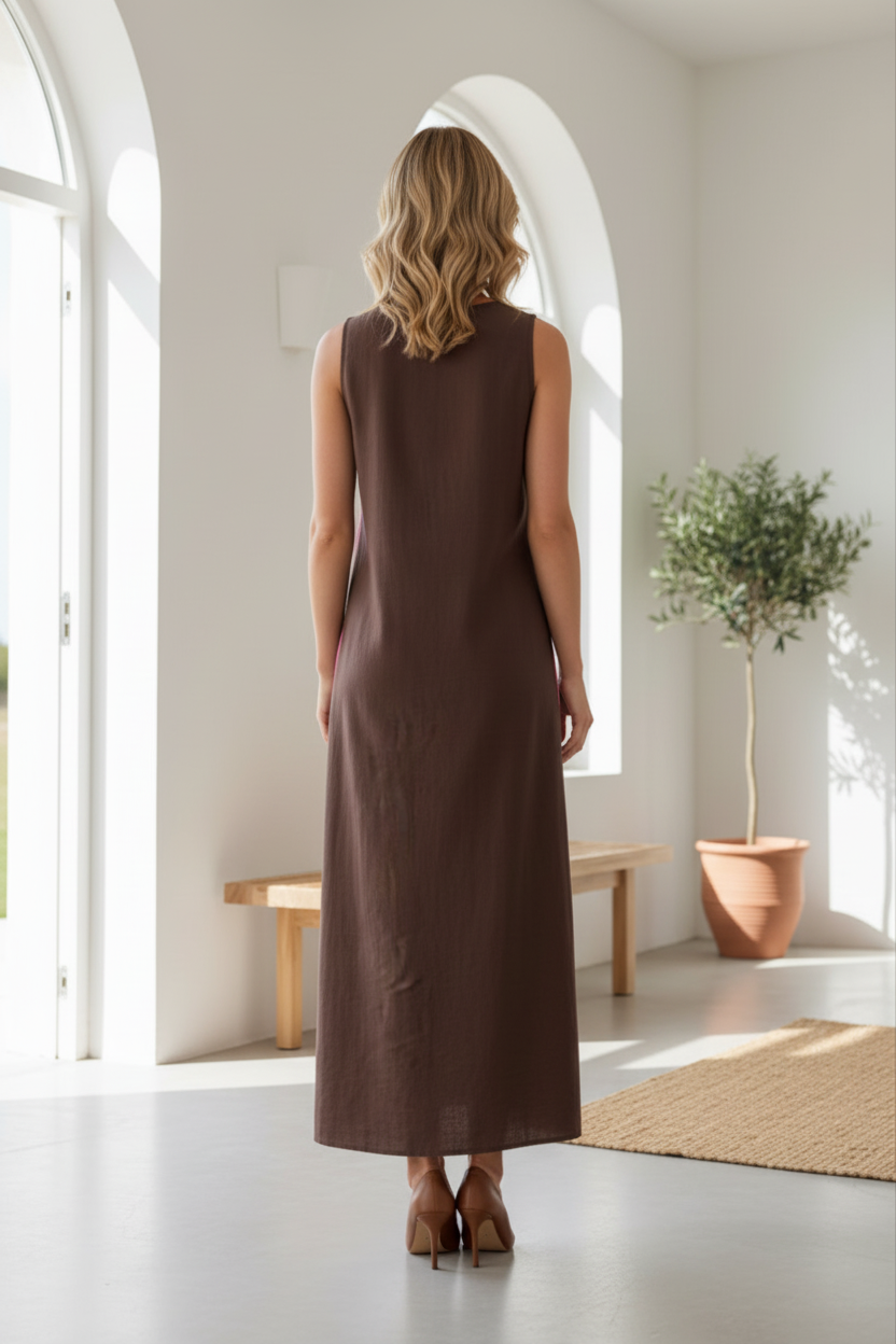 Ciella Side Print Maxi Dress Chocolate