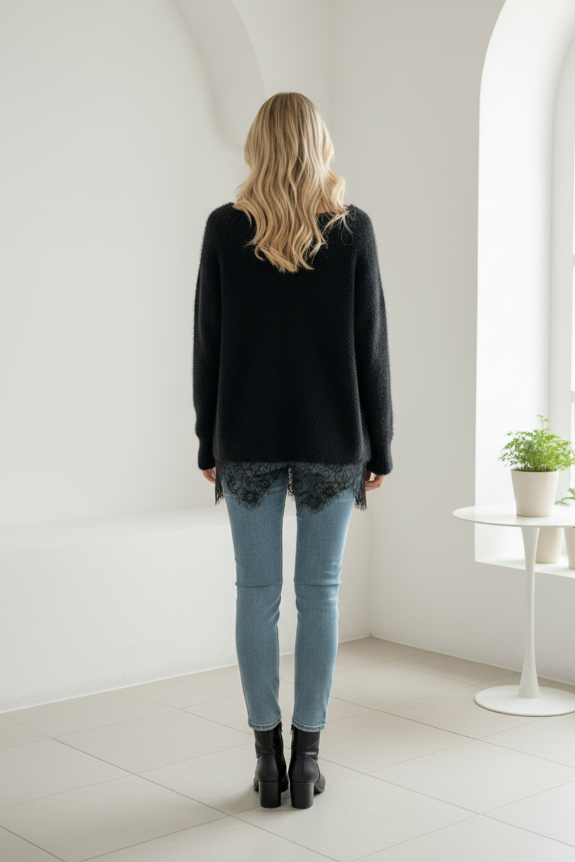 Shiloh Fluffy Knit Off Shoulder Jumper Black