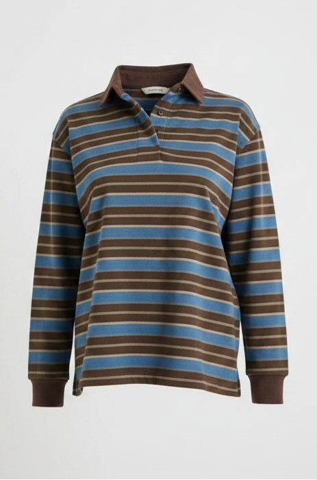 Charlie Stripe Rugby Top Blue/Green/Choc