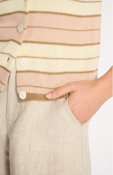 Solene Stripe Button Up Top Dusty Pink
