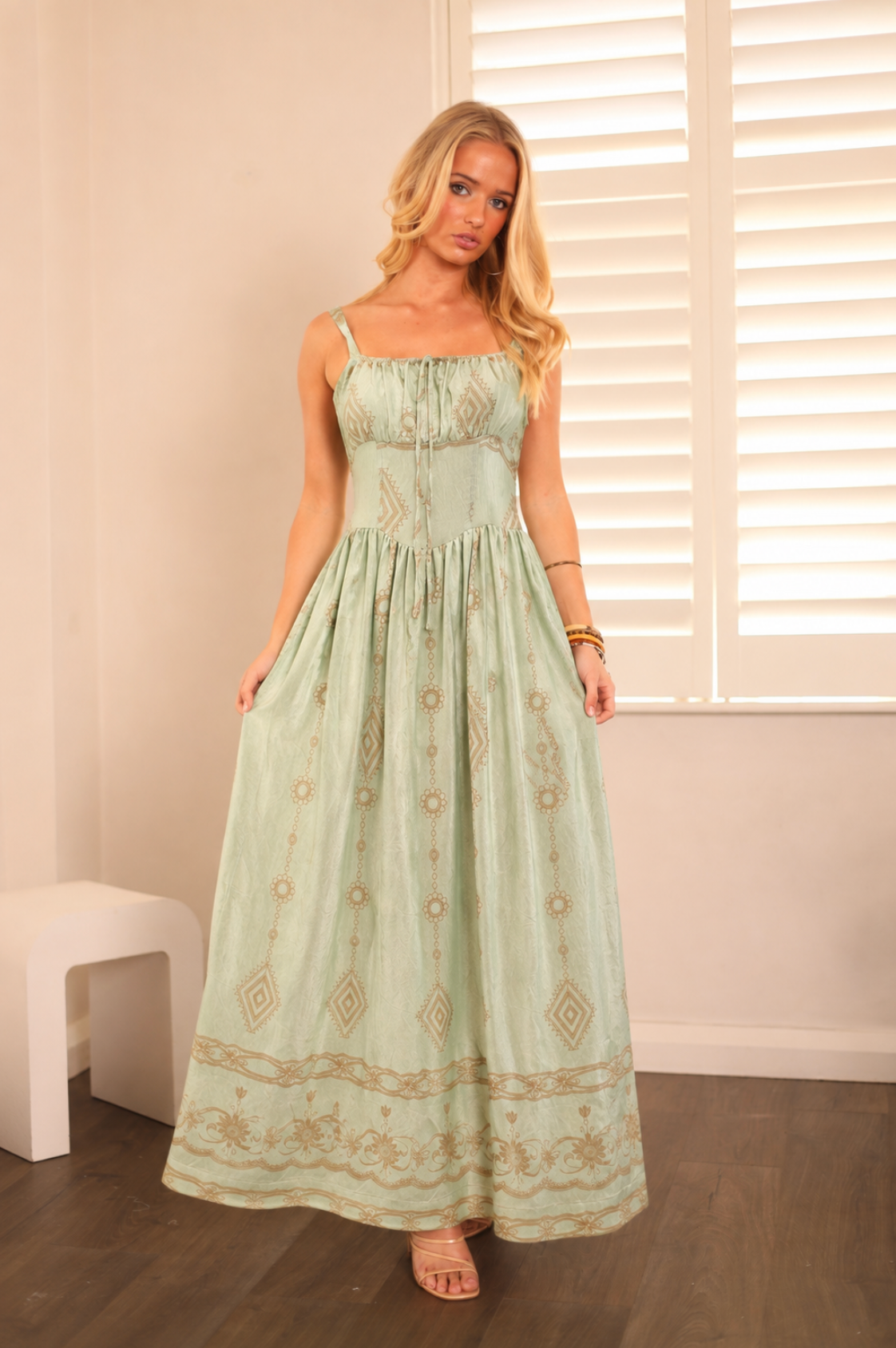 Destiny Pale Green Patterned Maxi