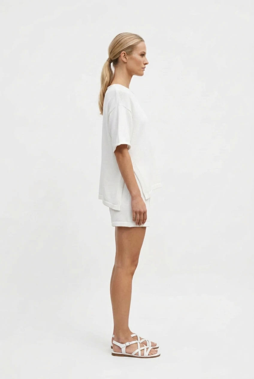 Polly Knit 2 Pce Short Set White