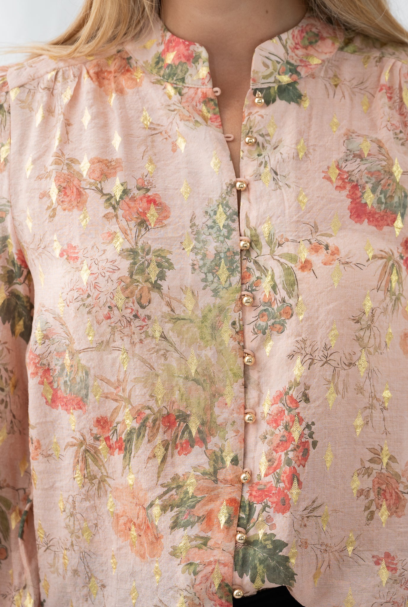 Serena Gold Leaf Blouse Pink