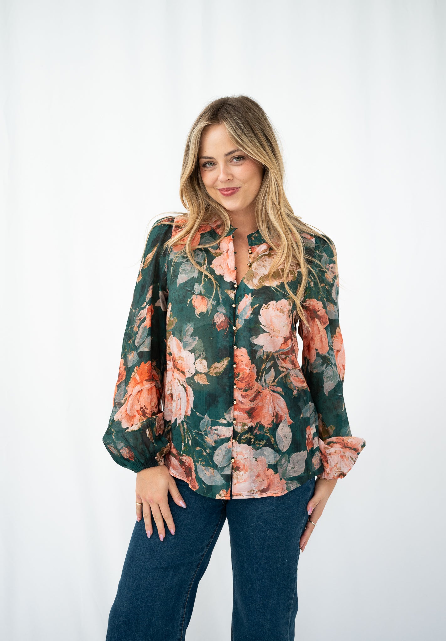 Rose Garden Blouse Forest Green