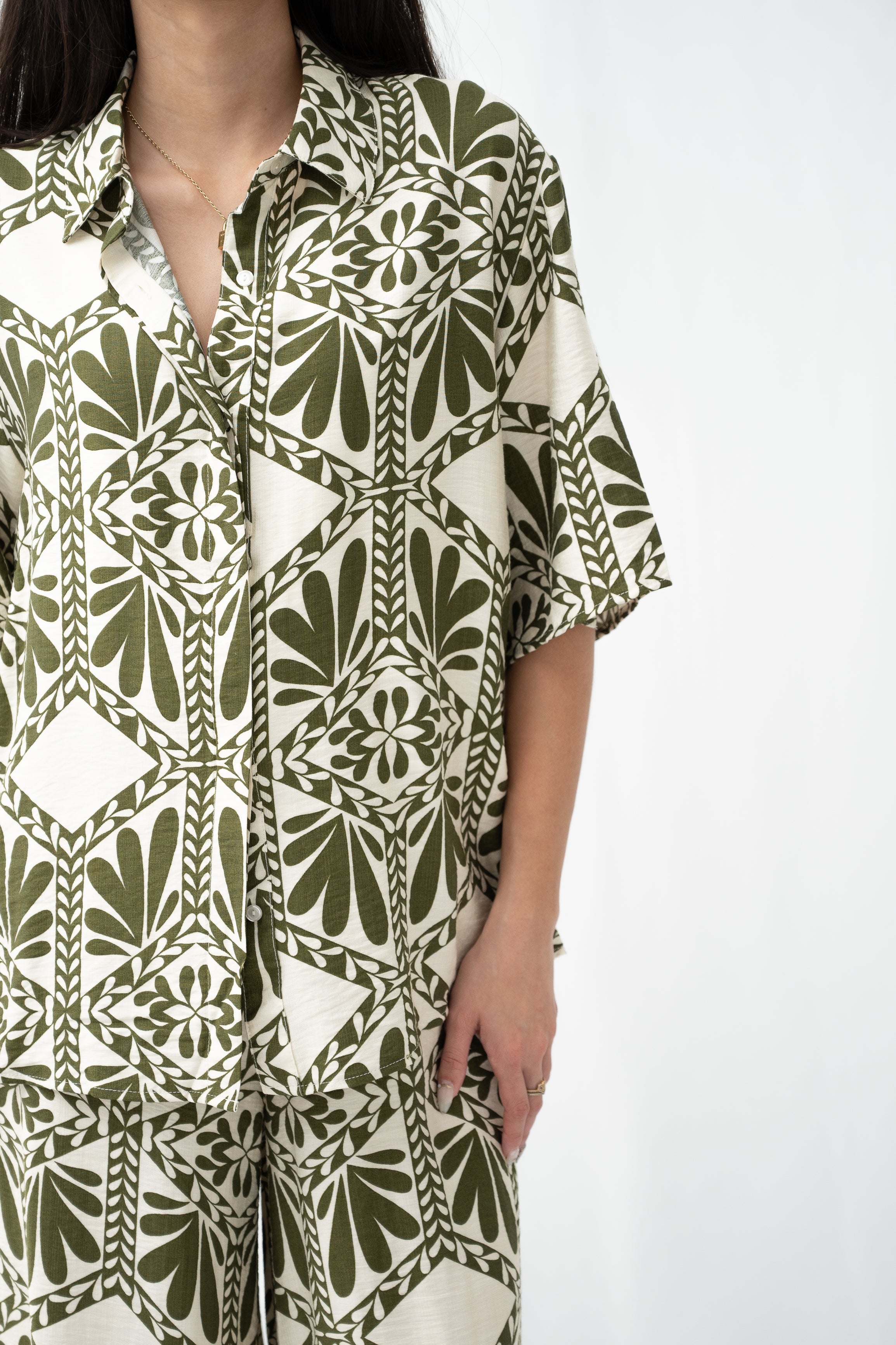 Gia Tile Print Shirt Sage