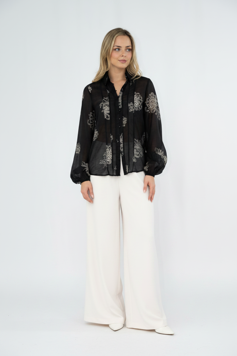 Chrysanthemum Lace Blouse Black
