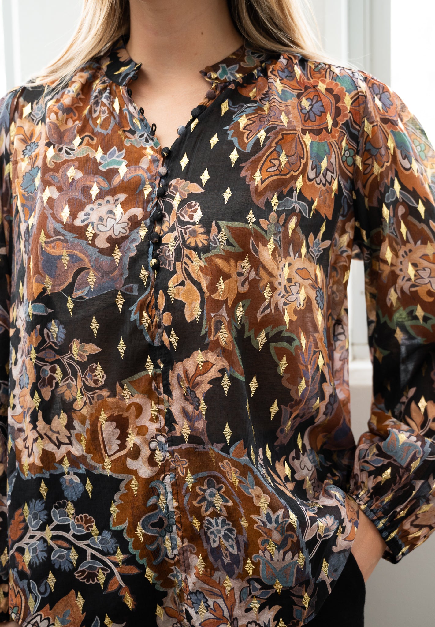 Batic Gold Leaf Blouse Black