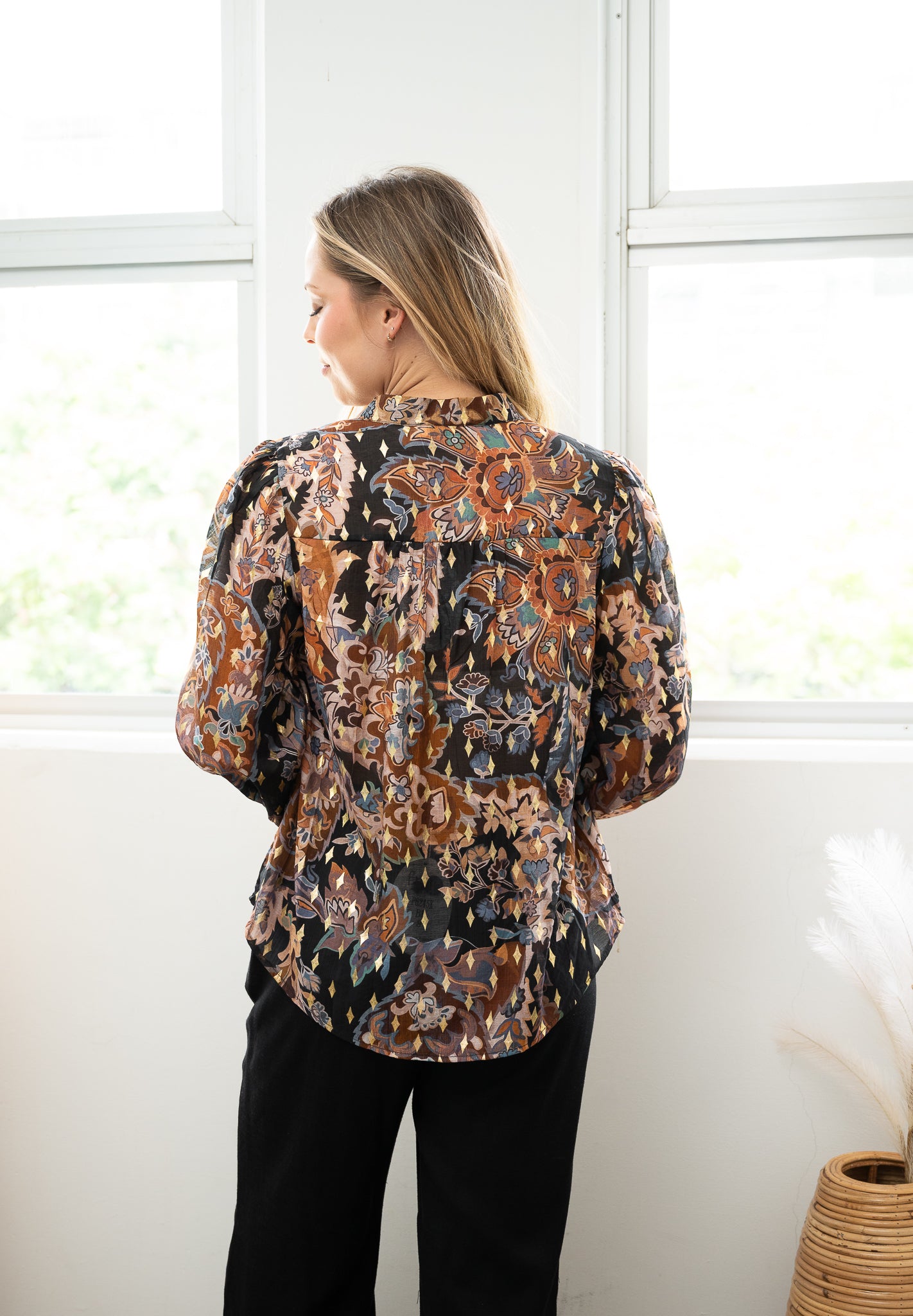 Batic Gold Leaf Blouse Black