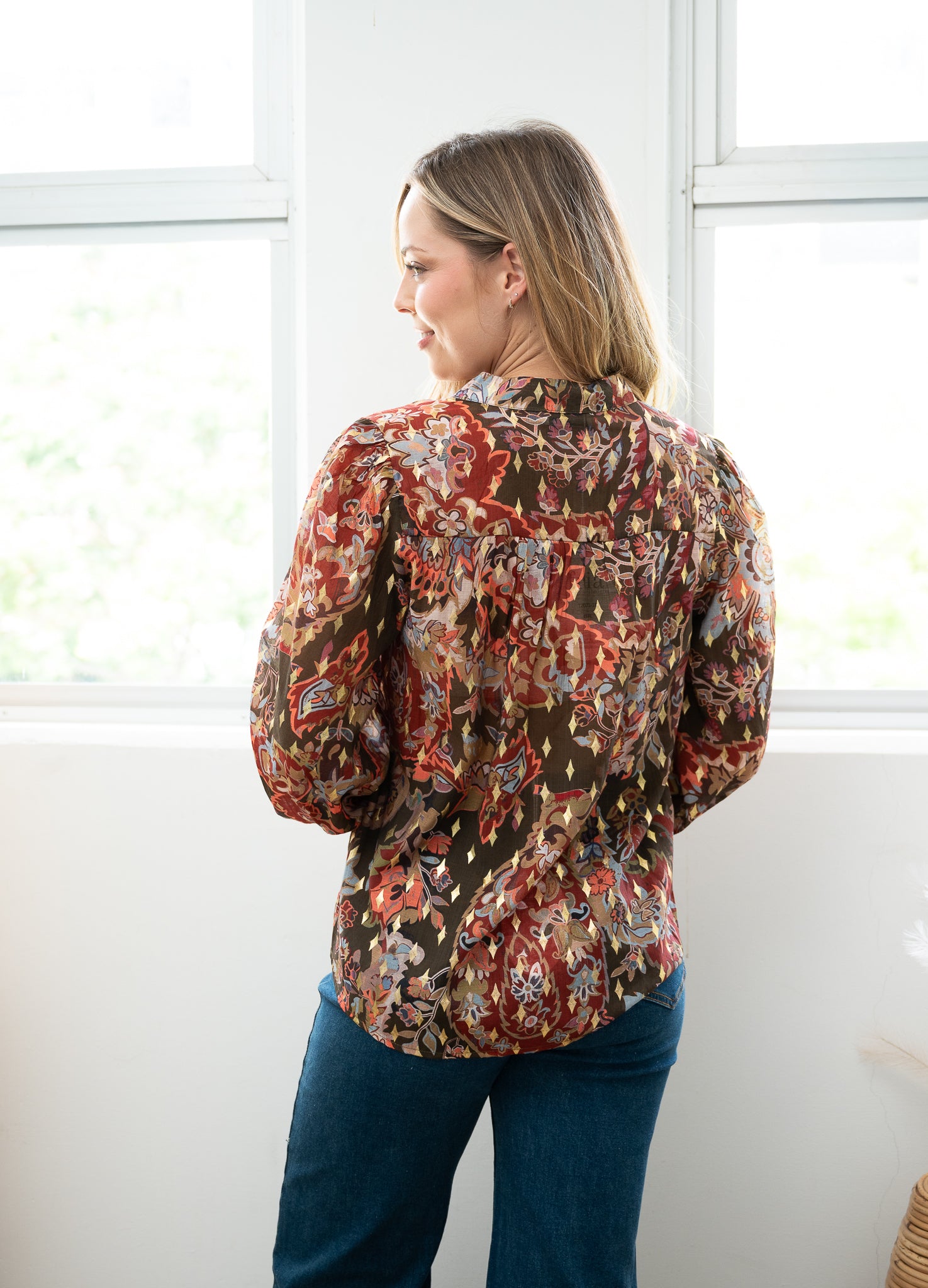 Batic Gold Leaf Blouse Brown